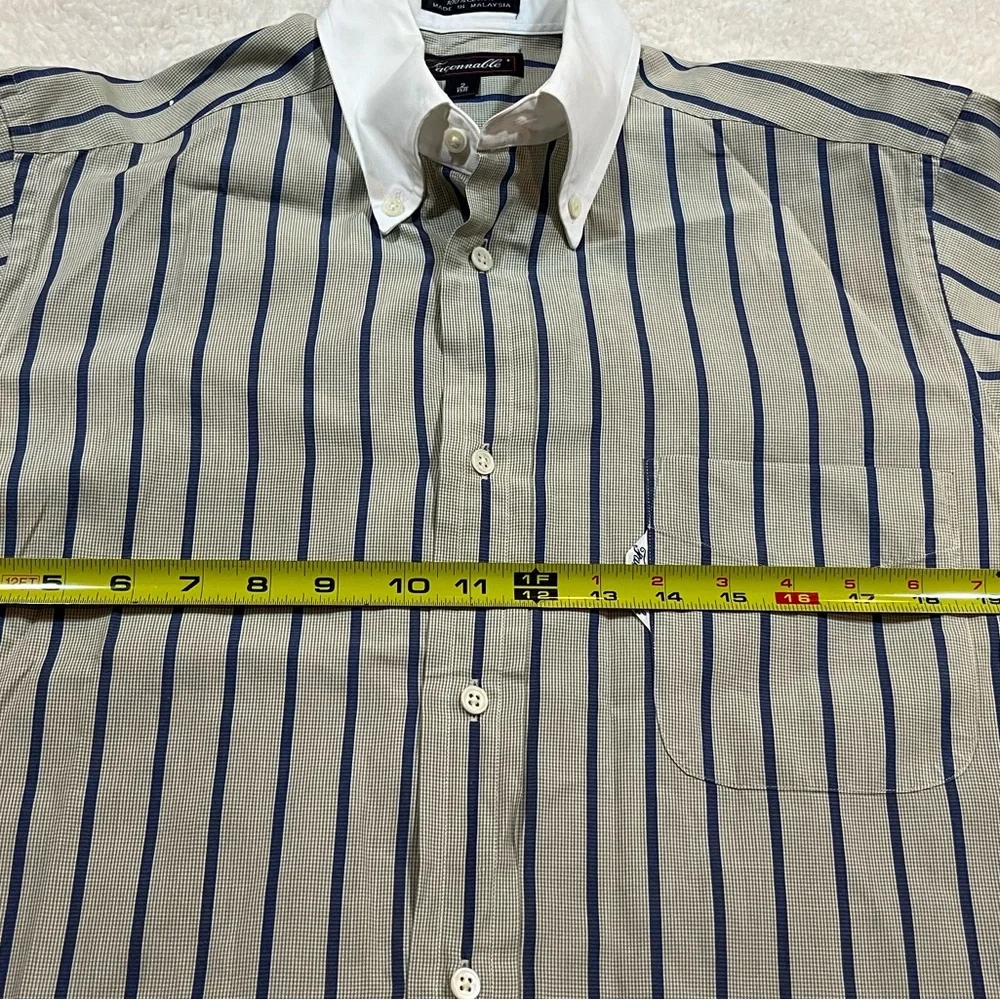 Men's Striped Shirt - Blue and Tan (small check)| 15R Size - Picture 10 of 10